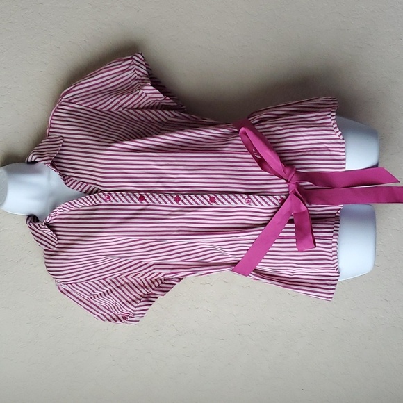 Lane Bryant 1X Striped Waist Tie Button Puff Sleeve Retro Y2K top - Picture 1 of 8